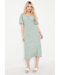Dorothy Perkins - Sage Animal Ruched Front Puff Sleeve Midi Dress - Lyst