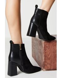 Dorothy Perkins - Axel Chisel Toe Mixed Material Block Heel Ankle Boots - Lyst