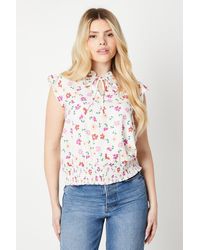 Dorothy Perkins - Floral Short Sleeve Tie Front Ruffle Sleeve Top - Lyst