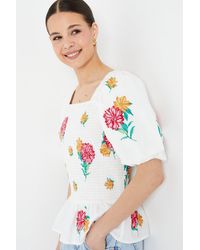 Dorothy Perkins - Floral Embroidered Shirred Bodice Blouse - Lyst
