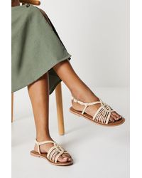Dorothy Perkins - Extra Wide Fit Leather Josie Lattice Flat Sandals - Lyst