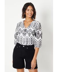 Dorothy Perkins - Broderie Button Through Sleeve Blouse - Lyst