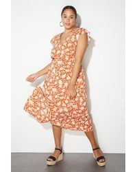 Dorothy Perkins - Curve Floral Ruffle Sleeve Button Midi Dress - Lyst