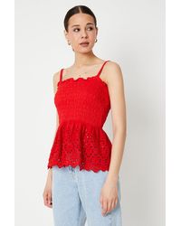 Dorothy Perkins - Shirred Bodice Cutwork Peplum Top - Lyst