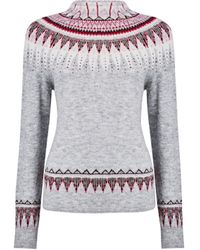 Dorothy Perkins Gray High Neck Fairisle Sweater, Gray