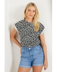 Dorothy Perkins - Printed Cotton Roll Sleeve T-shirt - Lyst