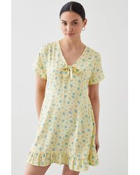 Dorothy Perkins - Petite Yellow Ditsy Tie Front Mini Dress - Lyst