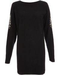 Quiz Quiz Cold Shoulder Diamante Sweater - Black