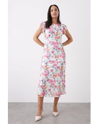 Dorothy Perkins - Multi Floral Mesh Flutter Sleeve Midi Dress - Lyst