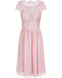 chi chi london embroidered midi dress with sheer overlay in pink