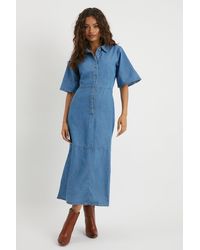 Dorothy Perkins - Petite Denim Half Placket Midi Shirt Dress - Lyst