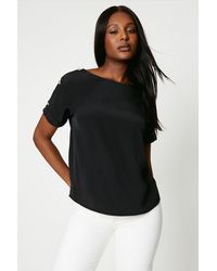Dorothy Perkins - Button Shoulder Roll Sleeve Blouse - Lyst