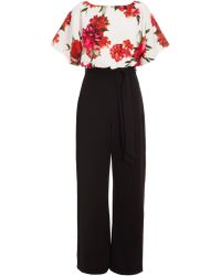 Quiz Multi Color Floral Print Palazzo Jumpsuit - Black