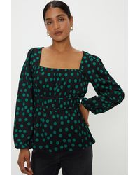 Dorothy Perkins - Spot Square Neck Volume Sleeve Crinkle Jersey Top - Lyst