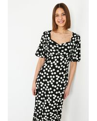 Dorothy Perkins - Spot Ruched Front Puff Sleeve Midi Dress - Lyst