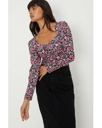 Dorothy Perkins - Floral Sweetheart Ruched Body Long Sleeve Top - Lyst