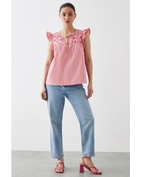 Dorothy Perkins - Petite Pink Embroidered Poplin Shell Blouse - Lyst