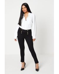 Dorothy Perkins - Petite Button Front Pleat Skinny Trouser - Lyst