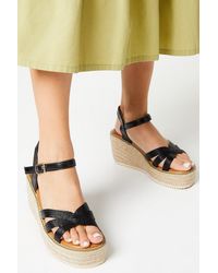 Dorothy Perkins - Roses Comfort Triple Strap Square Toe High Espadrille Wedges - Lyst