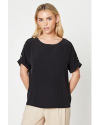 Dorothy Perkins - Petite Button Shoulder Roll Sleeve Blouse - Lyst