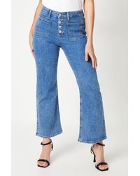 Dorothy Perkins - Petite High Rise Button Detail Patch Pocket Flare Jeans - Lyst