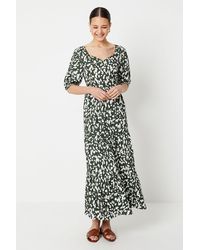 Dorothy Perkins - Abstract Tiered Puff Sleeve Midi Dress - Lyst