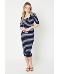 Dorothy Perkins - Square Neck Stripe Ribbed Knitted Midi Dress - Lyst