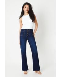 Dorothy Perkins - Tall High Rise Button Detail Patch Pocket Flare Jeans - Lyst