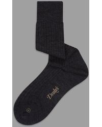Drake's Charcoal Wool Mid-calf Socks - Grey