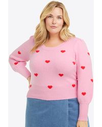 Draper James - Puff Sleeve Heart Sweater In Pink - Lyst