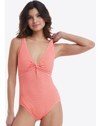 Draper James - Twist Front One Piece Swimsuit In Red Gingham - Lyst