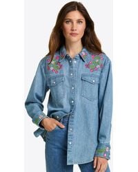 Draper James - Lynn Embroidered Long Sleeve Top In Denim - Lyst