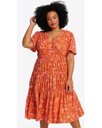 Draper James - Margo Flutter Sleeve Dress In Apricot Pansy Floral - Lyst