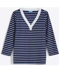 Draper James - V-neck Puff Sleeve Shirt In Nassau Navy Mariner Stripe - Lyst
