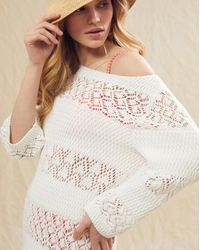 Draper James - Crochet Long Sleeve Dress In White - Lyst