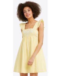 Draper James - Maddie Embroidered Babydoll Dress In Yellow Stripe - Lyst