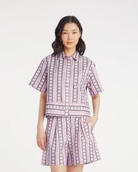 Draper James - Short Sleeve Cropped Button Down In Dotted Stripes Jacquard - Lyst