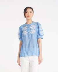 Draper James - Puff Sleeve Top With Floral Embroidery - Lyst