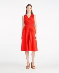 Draper James - Amber Sleeveless Smocked Waist Midi Dress In Stretch Poplin - Lyst
