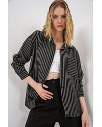 Bigdart - Oversized Striped Long Sleeve Shirt With Pocket - Lyst