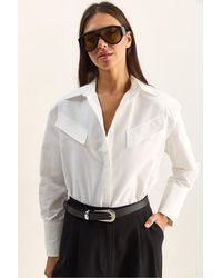 Bianco Lucci - Casual Long Sleeve Button Up Poplin Shirt With Pocket - Lyst