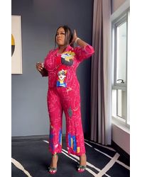 Msn-Collection - Abstract Print Shirt And Wide-Leg Pants Set - Lyst