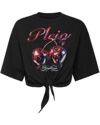 Philipp Plein - T-Shirt Round Neck Ss Bow Cropped Cherry - Lyst