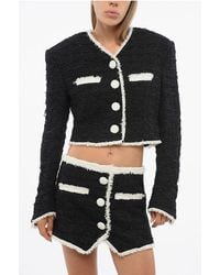 Balmain - Tweed Cropped Blazer Met Contrasterende Details In Zwart En Wit - Lyst