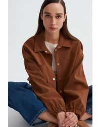 Dilvin - Oversized Crop Faux Suede Bomber Jacket - Lyst