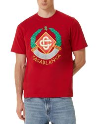 CASABLANCA - T Shirts Shorts Sleeve Crew Neck Casa Crest Print Casual Cotton - Lyst