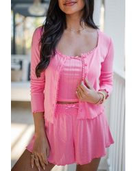 Azura Exchange - Geribbelde Gebreide Pyjama Set Met Golfrand - Lyst