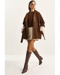 Bianco Lucci - Oversized Shawl Collar Felt Jacket With Faux Fur Cuffs - Lyst