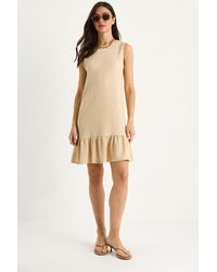 Bianco Lucci - Textured Crepe Midi Dress With Ruffle Detail - Lyst