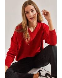 Bianco Lucci - V-Neck Long Sleeve Sweater - Lyst